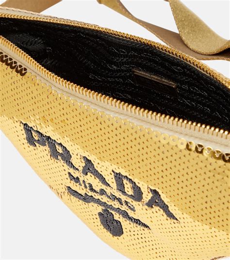 dubkelbraun goldene prada tasche|Triangle sequin shoulder bag in gold .